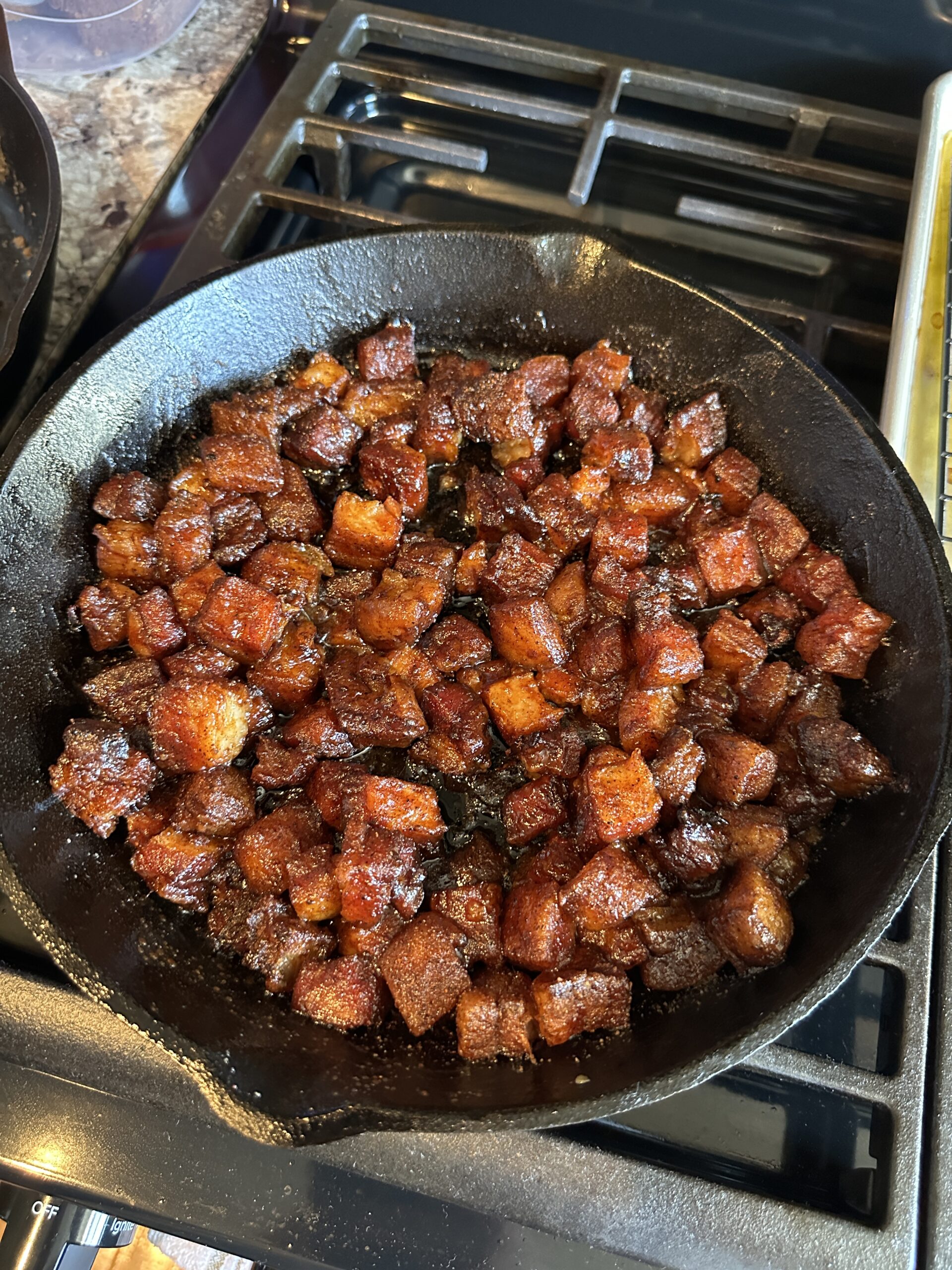 Cast Iron Pork Belly Burnt Ends